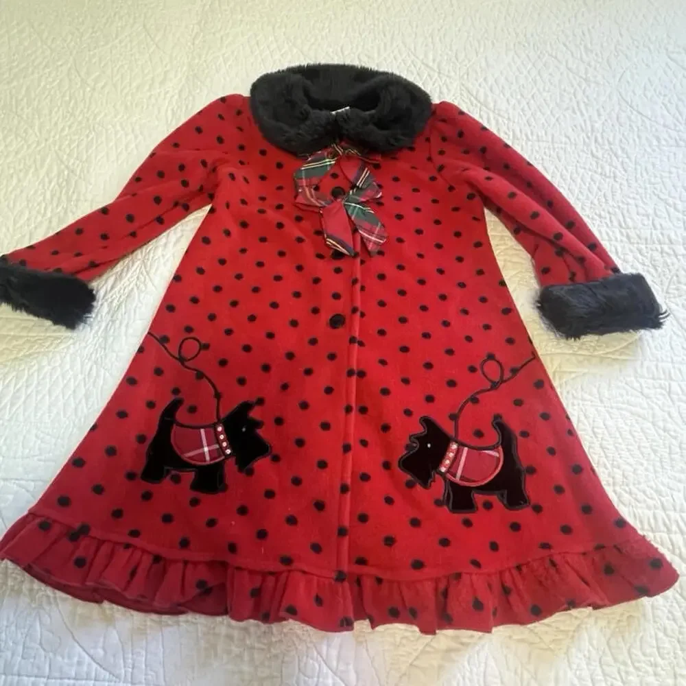 Blueberi Boulevard Girls Scotty Dog And Scotch Plaid Ribbon Red 3T Fleece Jacket